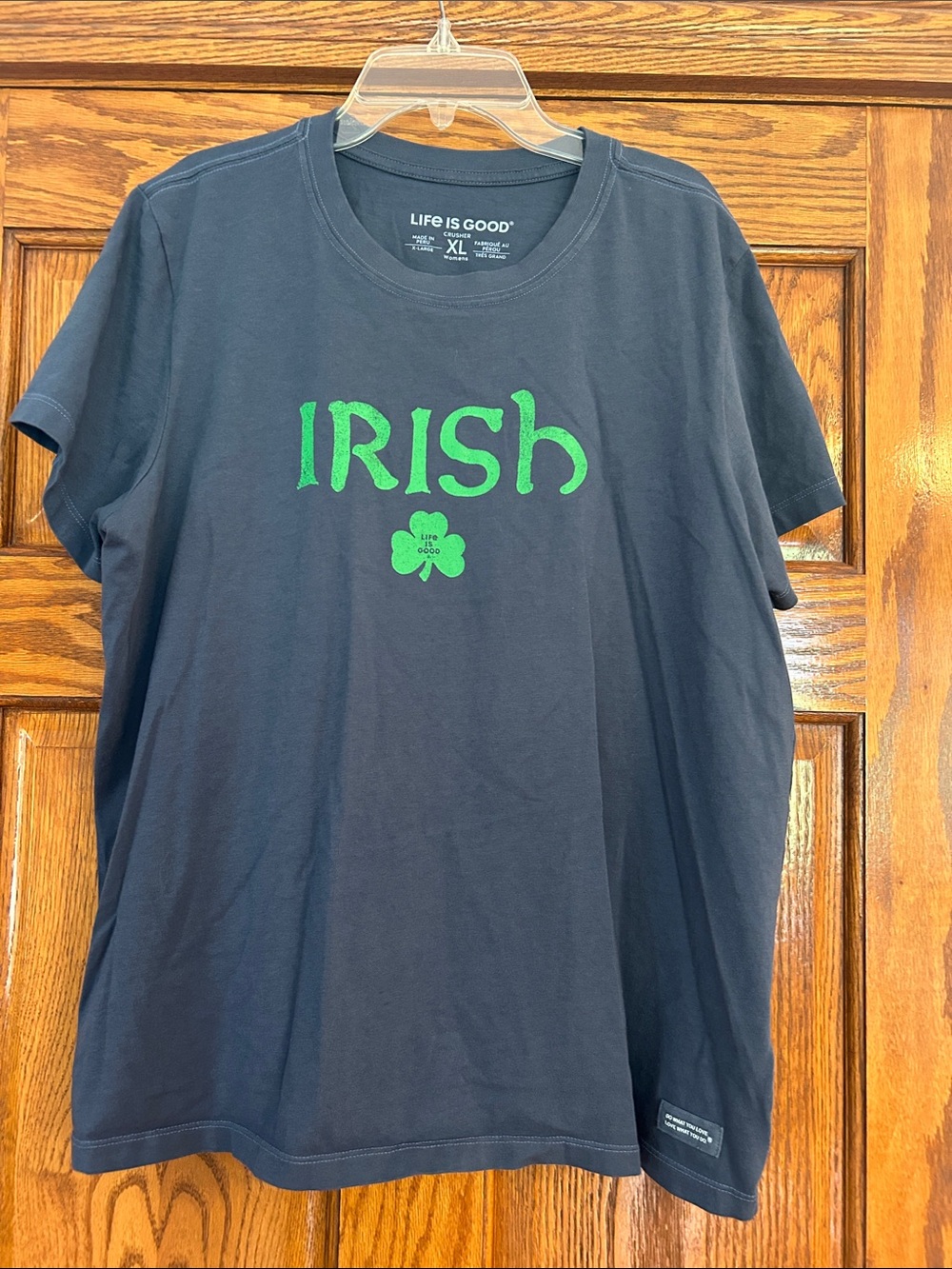 Life Is Good Navy Tee with Green IRISH Graphic Size XL